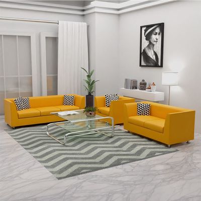 Mahmayi 679 Yellow Double Seater PU Leather Sofa - Modern Design Comfortable Living Room Furniture (2-Seater, Yellow)