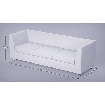 Mahmayi 679 White PU Three Seater Sofa - Comfortable Living Room Furniture with Stylish Design (3-Seater, White)