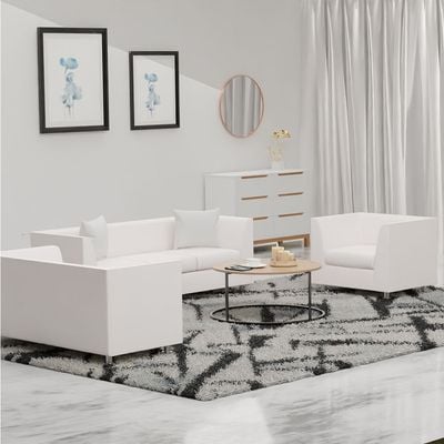 Mahmayi 679 White PU Three Seater Sofa - Comfortable Living Room Furniture with Stylish Design (3-Seater, White)