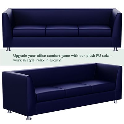 Mahmayi 679 Blue PU Three Seater Sofa - Comfortable Living Room Furniture with Stylish Design (3-Seater, Blue)