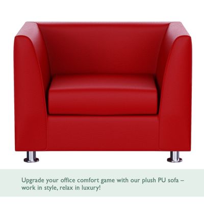 Mahmayi 679 Red PU Single Seater Sofa - Modern Design, Stylish Furniture for Living Room, Comfortable Seat, Durable Upholstery (1-Seater Sofa, Red)