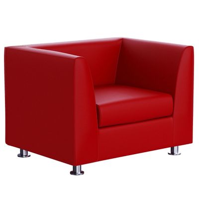 Mahmayi 679 Red PU Single Seater Sofa - Modern Design, Stylish Furniture for Living Room, Comfortable Seat, Durable Upholstery (1-Seater Sofa, Red)