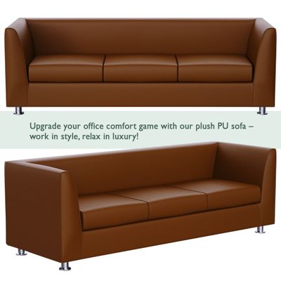 Mahmayi 679 Brown PU Three Seater Sofa - Comfortable Living Room Furniture with Stylish Design (3-Seater, Brown)