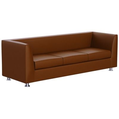 Mahmayi 679 Brown PU Three Seater Sofa - Comfortable Living Room Furniture with Stylish Design (3-Seater, Brown)