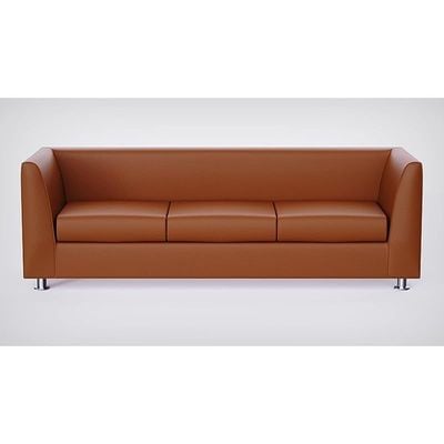Mahmayi 679 Brown PU Three Seater Sofa - Comfortable Living Room Furniture with Stylish Design (3-Seater, Brown)