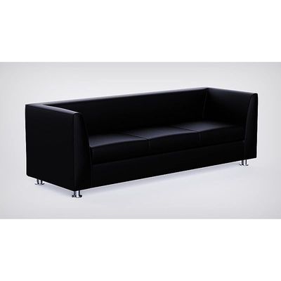 Mahmayi 679 Black PU Three Seater Sofa - Comfortable Living Room Furniture with Stylish Design (3-Seater, Black)