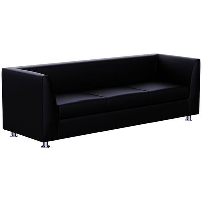 Mahmayi 679 Black PU Three Seater Sofa - Comfortable Living Room Furniture with Stylish Design (3-Seater, Black)