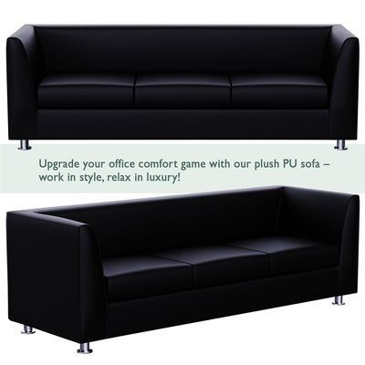 Mahmayi 679 Black PU Three Seater Sofa - Comfortable Living Room Furniture with Stylish Design (3-Seater, Black)