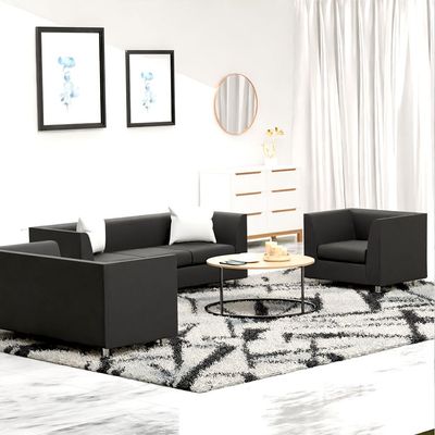 Mahmayi 679 Black PU Three Seater Sofa - Comfortable Living Room Furniture with Stylish Design (3-Seater, Black)