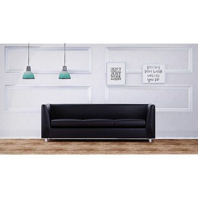 Mahmayi 679 Black PU Three Seater Sofa - Comfortable Living Room Furniture with Stylish Design (3-Seater, Black)