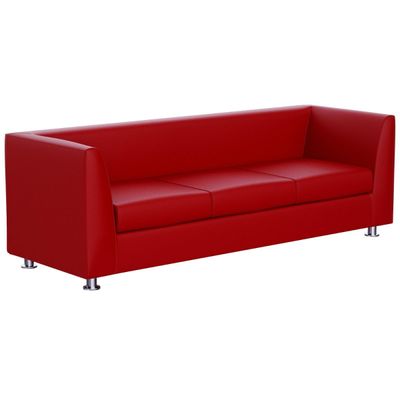 Mahmayi 679 Red PU Three Seater Sofa - Comfortable Living Room Furniture with Stylish Design (3-Seater, Red)