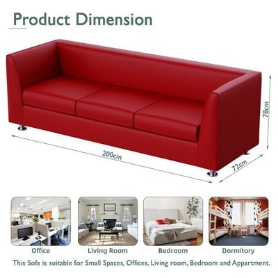 Mahmayi 679 Red PU Three Seater Sofa - Comfortable Living Room Furniture with Stylish Design (3-Seater, Red)