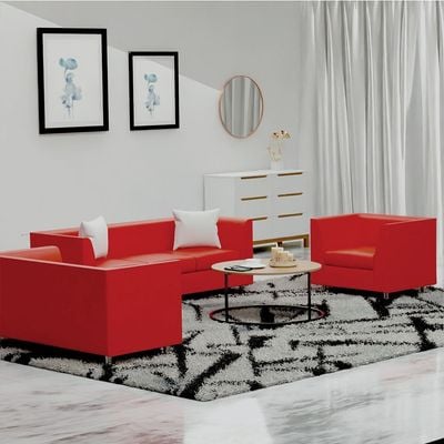 Mahmayi 679 Red PU Three Seater Sofa - Comfortable Living Room Furniture with Stylish Design (3-Seater, Red)