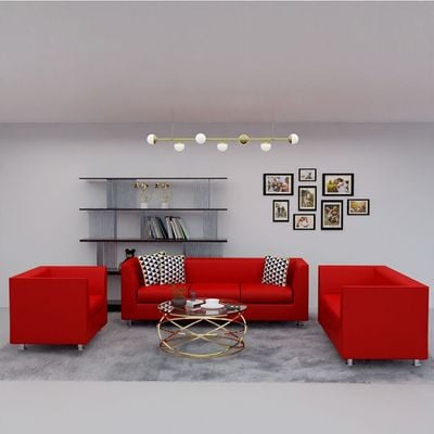 Mahmayi 679 Red PU Three Seater Sofa - Comfortable Living Room Furniture with Stylish Design (3-Seater, Red)