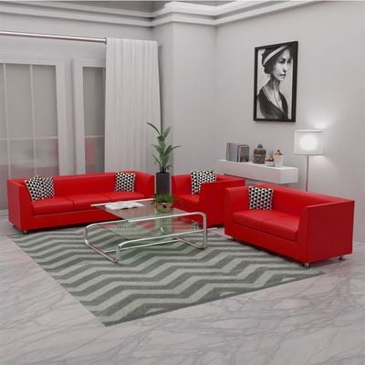 Mahmayi 679 Red PU Three Seater Sofa - Comfortable Living Room Furniture with Stylish Design (3-Seater, Red)