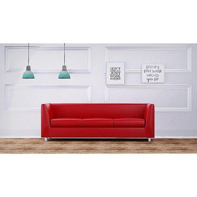 Mahmayi 679 Red PU Three Seater Sofa - Comfortable Living Room Furniture with Stylish Design (3-Seater, Red)