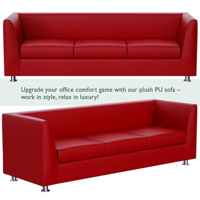 Mahmayi 679 Red PU Three Seater Sofa - Comfortable Living Room Furniture with Stylish Design (3-Seater, Red)