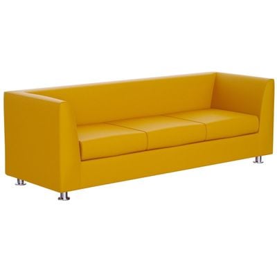 Mahmayi 679 Yellow PU Three Seater Sofa - Comfortable Living Room Furniture with Stylish Design (3-Seater, Yellow)