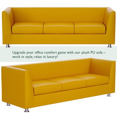 Mahmayi 679 Yellow PU Three Seater Sofa - Comfortable Living Room Furniture with Stylish Design (3-Seater, Yellow)