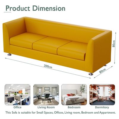 Mahmayi 679 Yellow PU Three Seater Sofa - Comfortable Living Room Furniture with Stylish Design (3-Seater, Yellow)