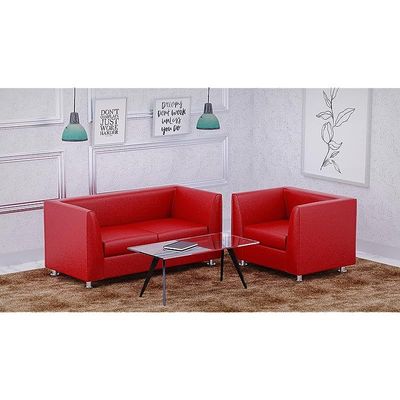 أريكة من جلد البولي يوريثان بمقعدين أحمر من Mahmayi 679 - أثاث غرفة معيشة مريح بتصميم عصري (مقعدين، أحمر)