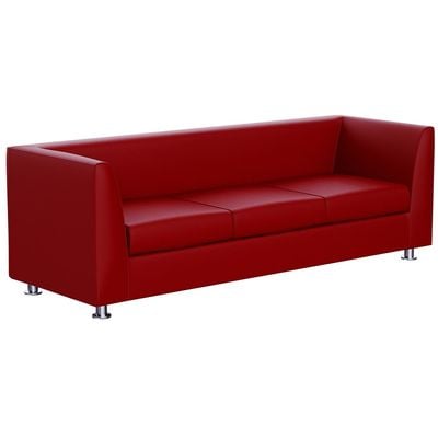 Mahmayi 679 Maroon PU Three Seater Sofa - Comfortable Living Room Furniture with Stylish Design (3-Seater, Maroon)