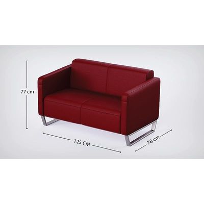 Mahmayi 2850 Two Seater Sofa in Maroon PU Leather with Loop Leg Design - Comfortable Lounge Seat for Living Room, Office, or Bedroom (2-Seater, Maroon, Loop Leg)