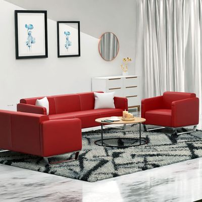 Mahmayi 2850 Two Seater Sofa in Maroon PU Leather with Loop Leg Design - Comfortable Lounge Seat for Living Room, Office, or Bedroom (2-Seater, Maroon, Loop Leg)