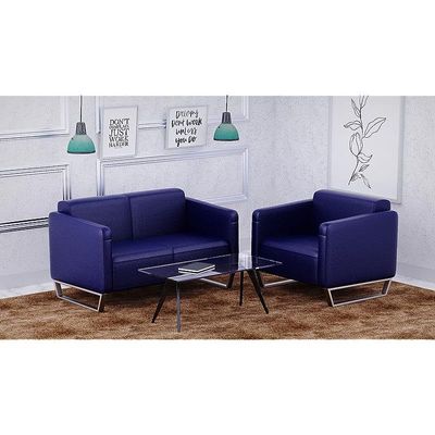 أريكة Mahmayi 2850 بمقعدين من جلد البولي يوريثان الأزرق مع تصميم حلقة الساق - مقعد صالة مريح لغرفة المعيشة أو المكتب أو غرفة النوم (مقعدان، أزرق، ساق حلقية)
