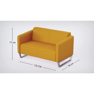 أريكة Mahmayi 2850 بمقعدين من جلد البولي يوريثان الأصفر مع تصميم حلقة الساق - مقعد صالة مريح لغرفة المعيشة أو المكتب أو غرفة النوم (مقعدان، أصفر، ساق حلقية)