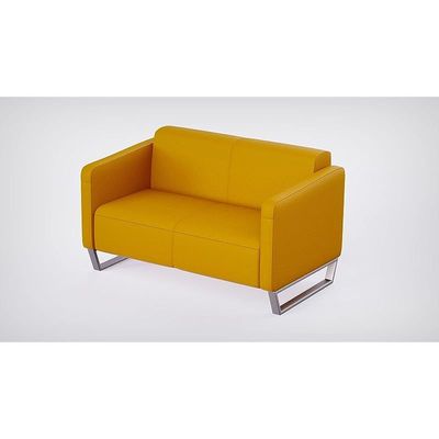 Mahmayi 2850 Two Seater Sofa in Yellow PU Leather with Loop Leg Design - Comfortable Lounge Seat for Living Room, Office, or Bedroom (2-Seater, Yellow, Loop Leg)