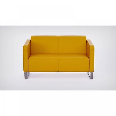 Mahmayi 2850 Two Seater Sofa in Yellow PU Leather with Loop Leg Design - Comfortable Lounge Seat for Living Room, Office, or Bedroom (2-Seater, Yellow, Loop Leg)