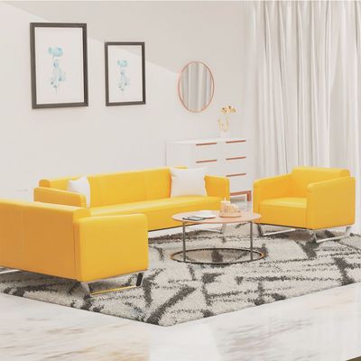 Mahmayi 2850 Two Seater Sofa in Yellow PU Leather with Loop Leg Design - Comfortable Lounge Seat for Living Room, Office, or Bedroom (2-Seater, Yellow, Loop Leg)