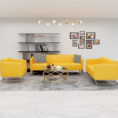 Mahmayi 2850 Two Seater Sofa in Yellow PU Leather with Loop Leg Design - Comfortable Lounge Seat for Living Room, Office, or Bedroom (2-Seater, Yellow, Loop Leg)