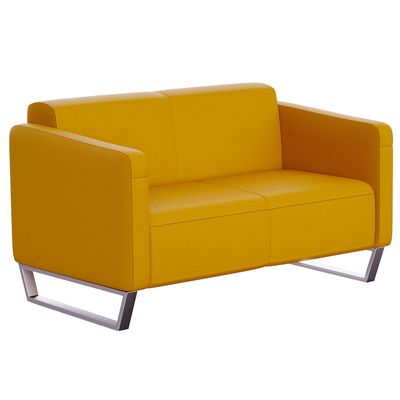 Mahmayi 2850 Two Seater Sofa in Yellow PU Leather with Loop Leg Design - Comfortable Lounge Seat for Living Room, Office, or Bedroom (2-Seater, Yellow, Loop Leg)