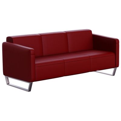 Mahmayi 2850 Three Seater Sofa in Maroon PU Leather with Loop Leg Design - Comfortable Lounge Seat for Living Room, Office, or Bedroom (3-Seater, Maroon, Loop Leg)