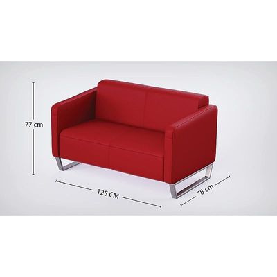 أريكة Mahmayi 2850 بمقعدين من جلد البولي يوريثان الأحمر مع تصميم حلقة الساق - مقعد صالة مريح لغرفة المعيشة أو المكتب أو غرفة النوم (مقعدان، أحمر، ساق حلقية)