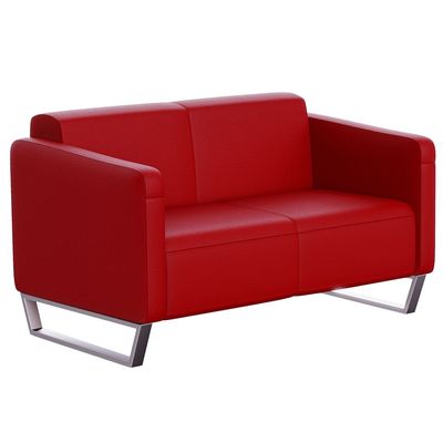 Mahmayi 2850 Two Seater Sofa in Red PU Leather with Loop Leg Design - Comfortable Lounge Seat for Living Room, Office, or Bedroom (2-Seater, Red, Loop Leg)