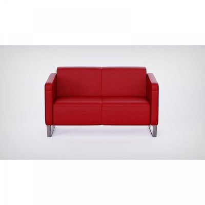 Mahmayi 2850 Two Seater Sofa in Red PU Leather with Loop Leg Design - Comfortable Lounge Seat for Living Room, Office, or Bedroom (2-Seater, Red, Loop Leg)