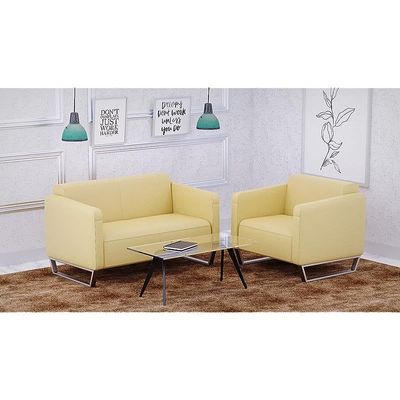 Mahmayi 2850 Two Seater Sofa in Sandal PU Leather with Loop Leg Design - Comfortable Lounge Seat for Living Room, Office, or Bedroom (2-Seater, Sandal, Loop Leg)