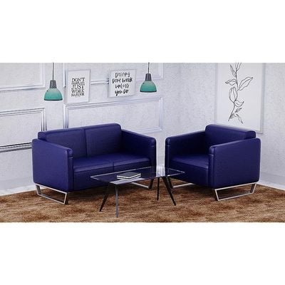 أريكة Mahmayi 2850 بمقعد واحد من جلد البولي يوريثان الأزرق مع تصميم حلقة الساق - مقعد صالة مريح لغرفة المعيشة أو المكتب أو غرفة النوم (مقعد واحد، أزرق، ساق حلقية)