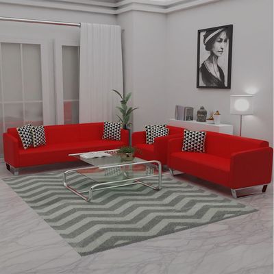 Mahmayi 2850 Three Seater Sofa in Red PU Leather with Loop Leg Design - Comfortable Lounge Seat for Living Room, Office, or Bedroom (3-Seater, Red, Loop Leg)