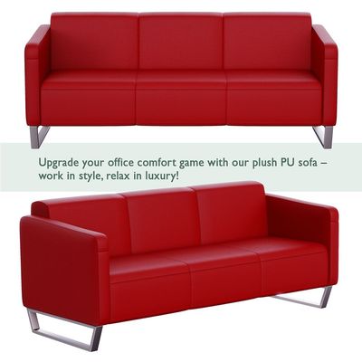 Mahmayi 2850 Three Seater Sofa in Red PU Leather with Loop Leg Design - Comfortable Lounge Seat for Living Room, Office, or Bedroom (3-Seater, Red, Loop Leg)