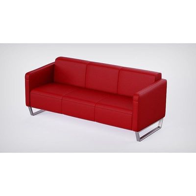 أريكة Mahmayi 2850 بثلاثة مقاعد من جلد البولي يوريثان الأحمر مع تصميم حلقة الساق - مقعد صالة مريح لغرفة المعيشة أو المكتب أو غرفة النوم (3 مقاعد، أحمر، ساق حلقية)