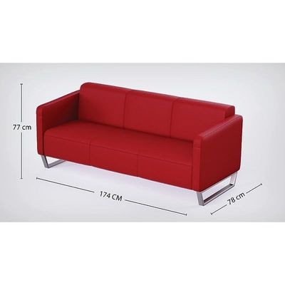 Mahmayi 2850 Three Seater Sofa in Red PU Leather with Loop Leg Design - Comfortable Lounge Seat for Living Room, Office, or Bedroom (3-Seater, Red, Loop Leg)