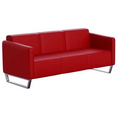 Mahmayi 2850 Three Seater Sofa in Red PU Leather with Loop Leg Design - Comfortable Lounge Seat for Living Room, Office, or Bedroom (3-Seater, Red, Loop Leg)