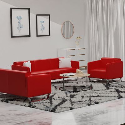 Mahmayi 2850 Three Seater Sofa in Red PU Leather with Loop Leg Design - Comfortable Lounge Seat for Living Room, Office, or Bedroom (3-Seater, Red, Loop Leg)