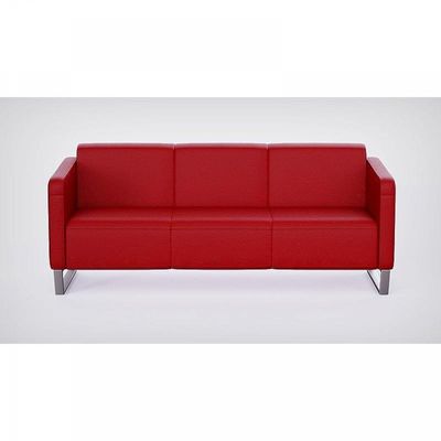أريكة Mahmayi 2850 بثلاثة مقاعد من جلد البولي يوريثان الأحمر مع تصميم حلقة الساق - مقعد صالة مريح لغرفة المعيشة أو المكتب أو غرفة النوم (3 مقاعد، أحمر، ساق حلقية)