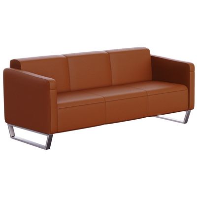 Mahmayi 2850 Three Seater Sofa in Brown PU Leather with Loop Leg Design - Comfortable Lounge Seat for Living Room, Office, or Bedroom (3-Seater, Brown, Loop Leg)