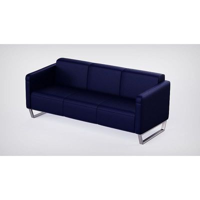 أريكة Mahmayi 2850 بثلاثة مقاعد من جلد البولي يوريثان الأزرق مع تصميم حلقة الساق - مقعد صالة مريح لغرفة المعيشة أو المكتب أو غرفة النوم (3 مقاعد، أزرق، ساق حلقية)